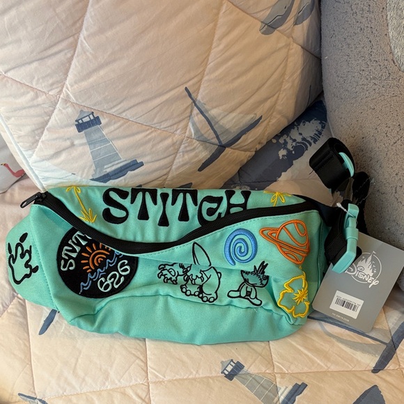 Disney Handbags - Disney Stitch Turquoise Embroidered Fanny Pack Bag